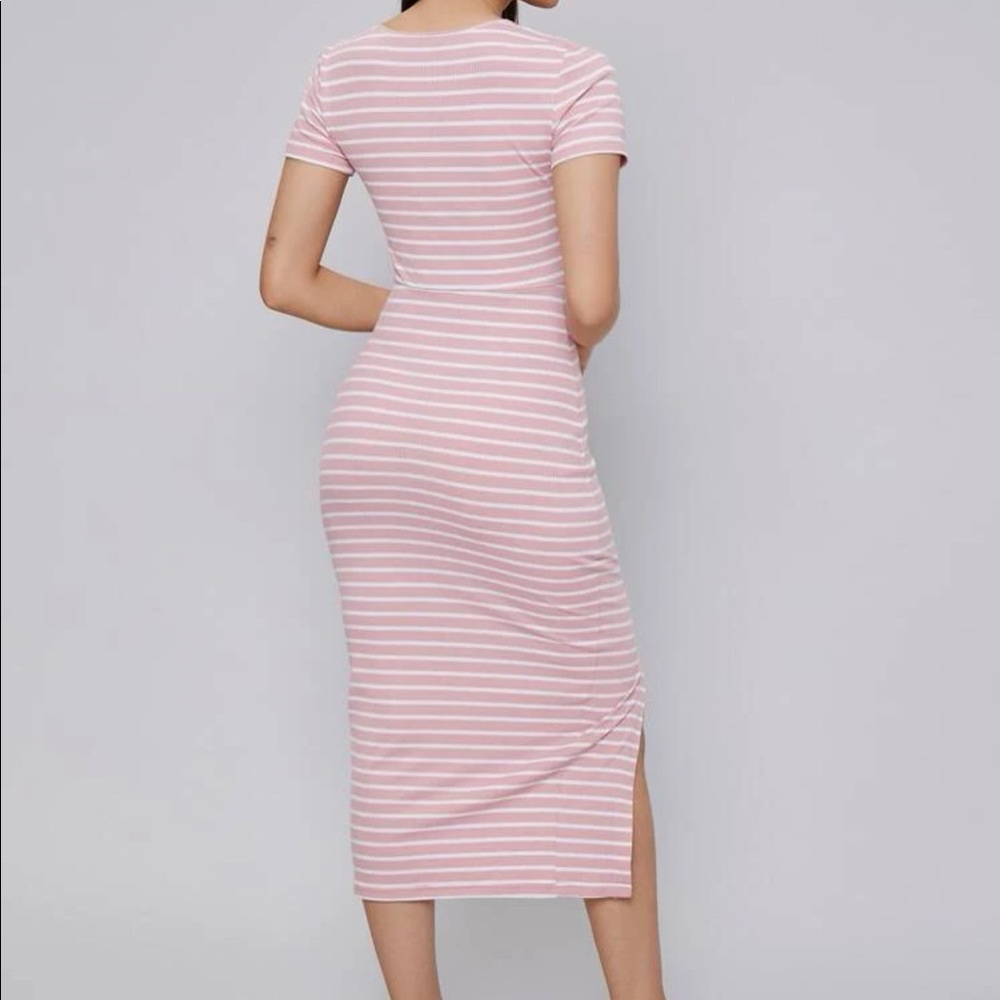 Buttoned Front Split Hem Striped Dress - image 2